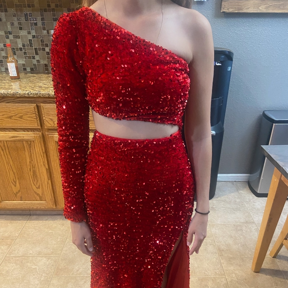 Red Sequins Formal Dress